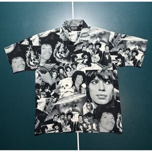 Classic Rock Legends Button Up Shirt XL Hendrix Stones Led Zep The Doors Who Aop
